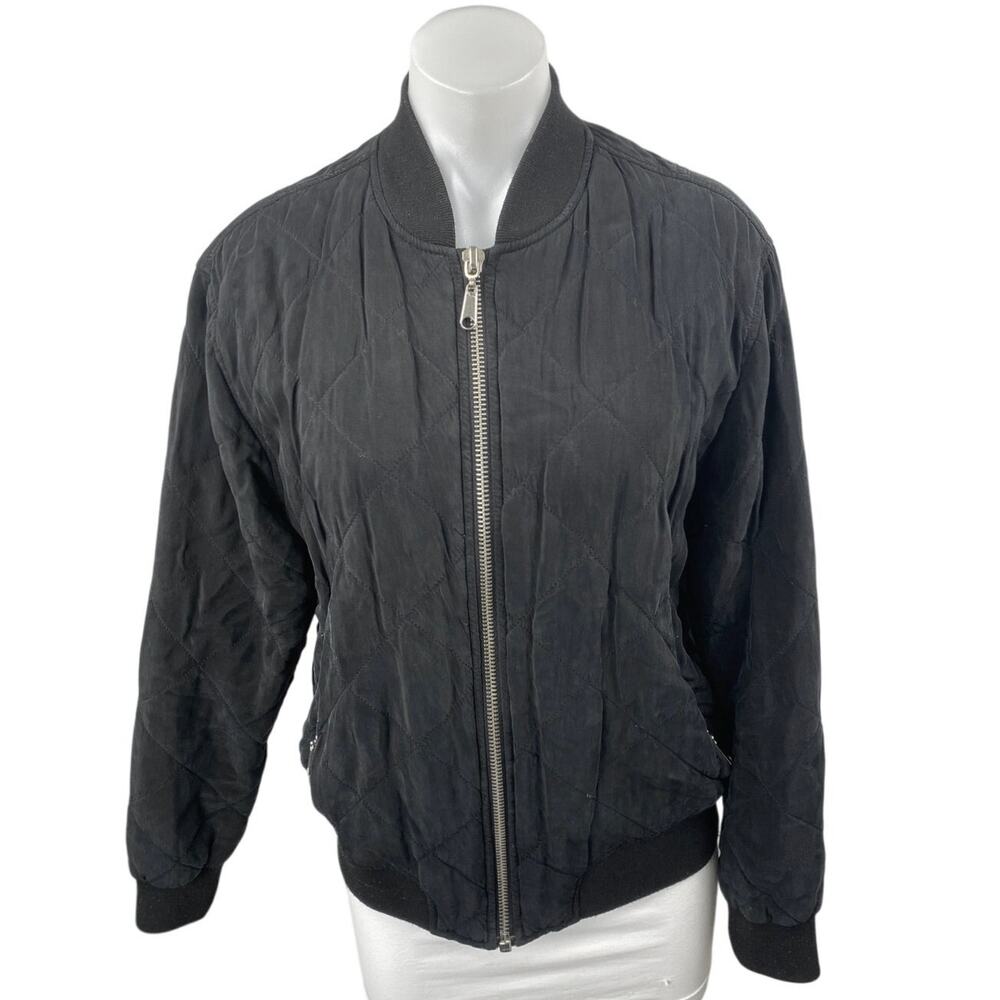 Pins and Needles Women's Black Full Zip Long Sleeve Quilted Bomber Coat Jacket M